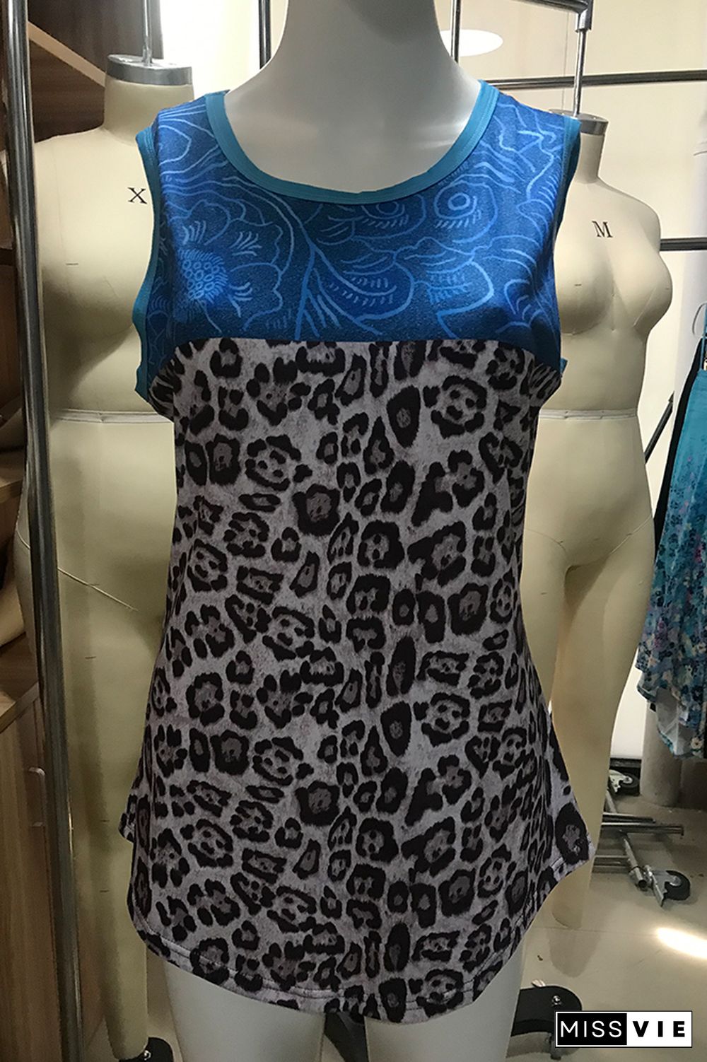 Leopard Print O-neck Tank Top Women Wholesale