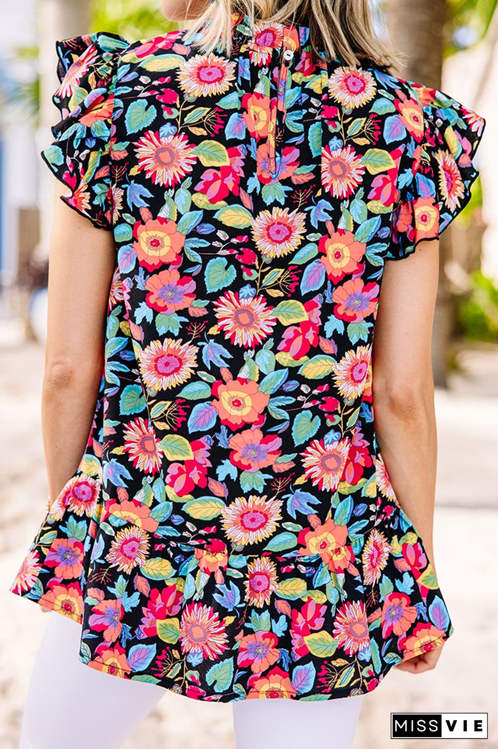 Multicolor Ruffle Splicing Floral Dress