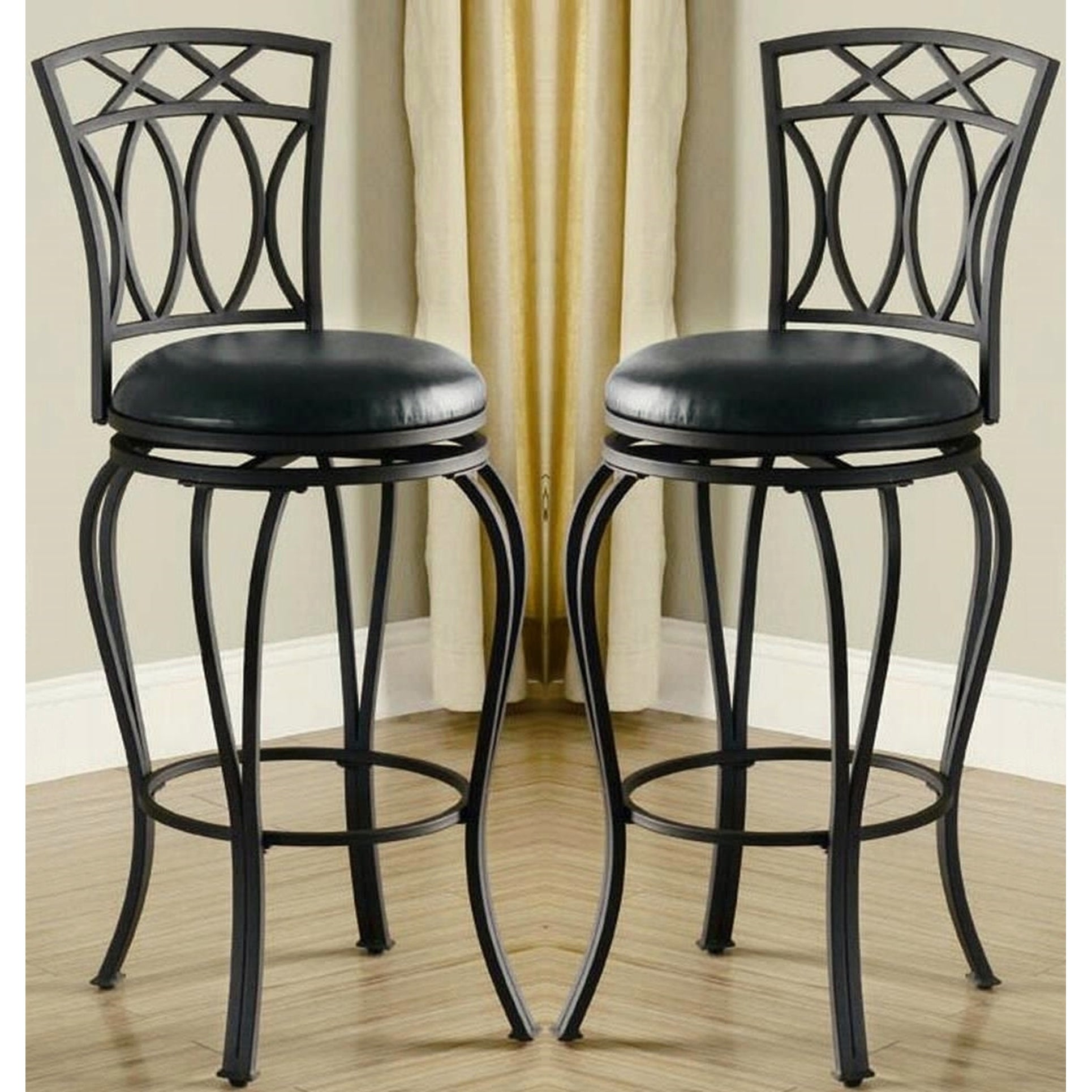 Timeless Design Metal Framed Black Upholstered Swivel Bar Stool