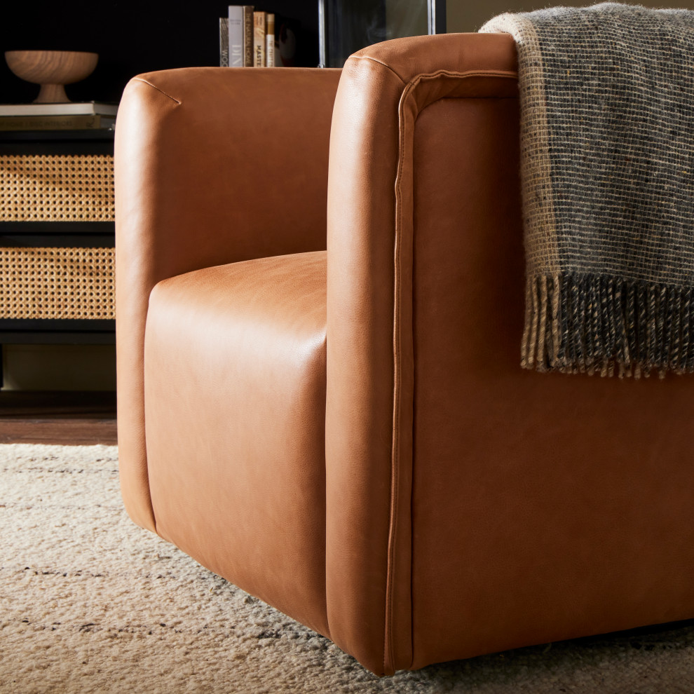 Wellborn Swivel Chair Palermo Cognac   Contemporary   Armchairs And Accent Chairs   by Zin Home  Houzz