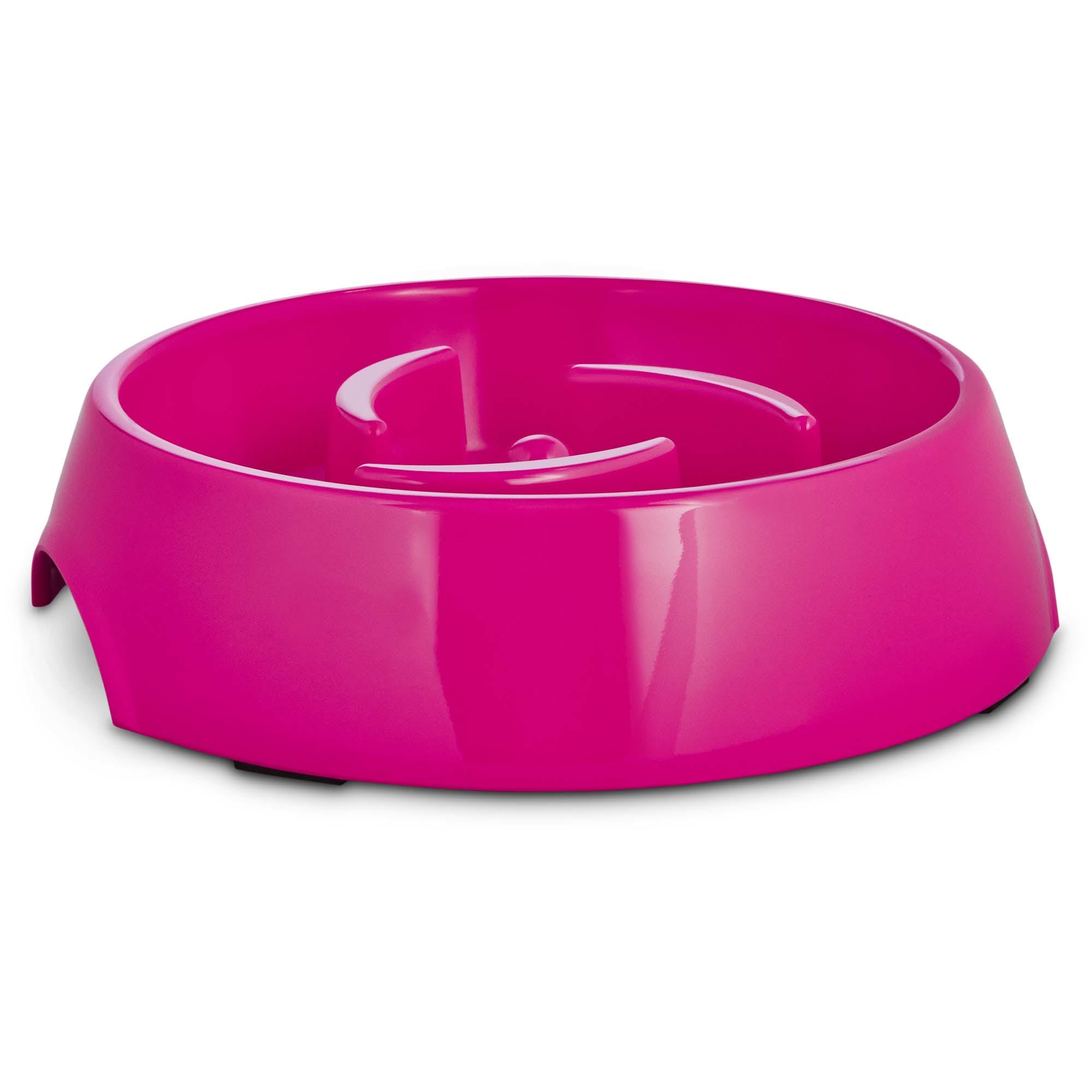 HARMONY Pink Plastic Slow Feeder Dog Bowl， Large