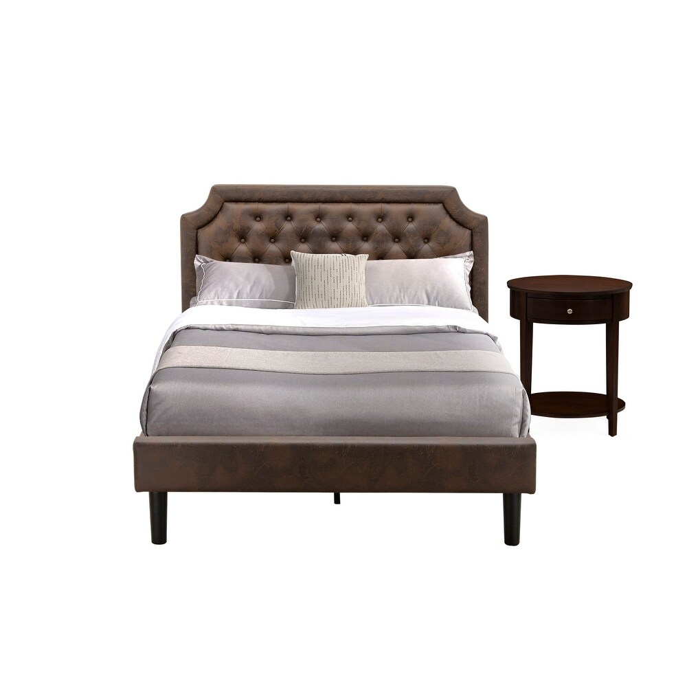 2 Piece King Bedroom Set with Bed and Antique Mahogany Nightstand   Dark Brown Pu leather and Black Legs(Bed Size Option)