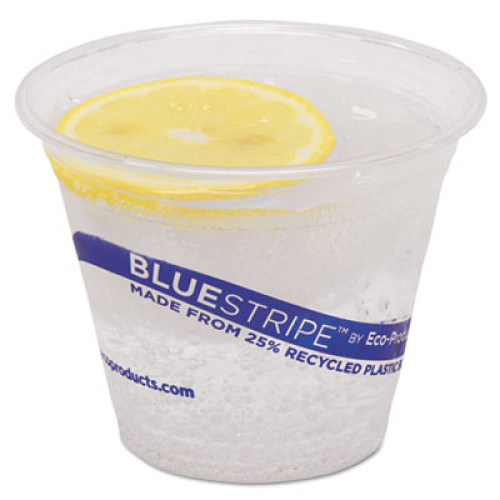 Eco-Products BlueStripe 25% Recycled Content Cold Cups， 9 oz， Clear/Blue， 50/Pack， 20 Packs/Carton (EPCR9)