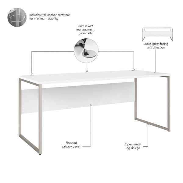 Bush Business Furniture Hybrid 72W x 30D Computer Table Desk with 3 Drawer Mobile File Cabinet in White