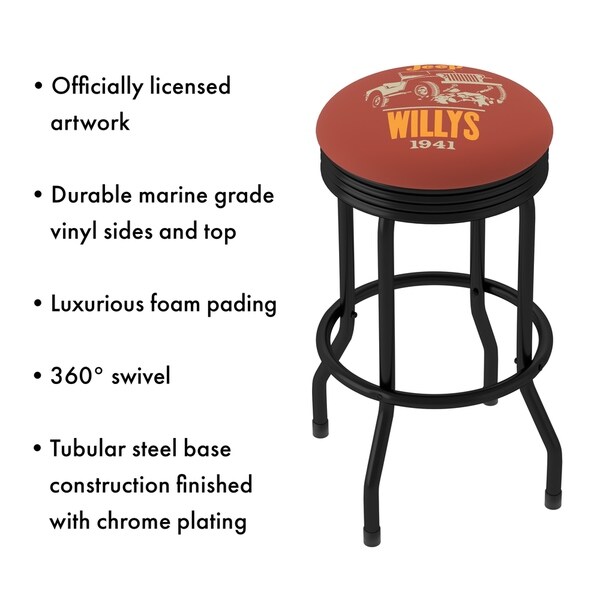 Jeep Willys 360 Degree Swivel Black Barstool with Foam Padded Seat - 20.75 x 20.75 x 29