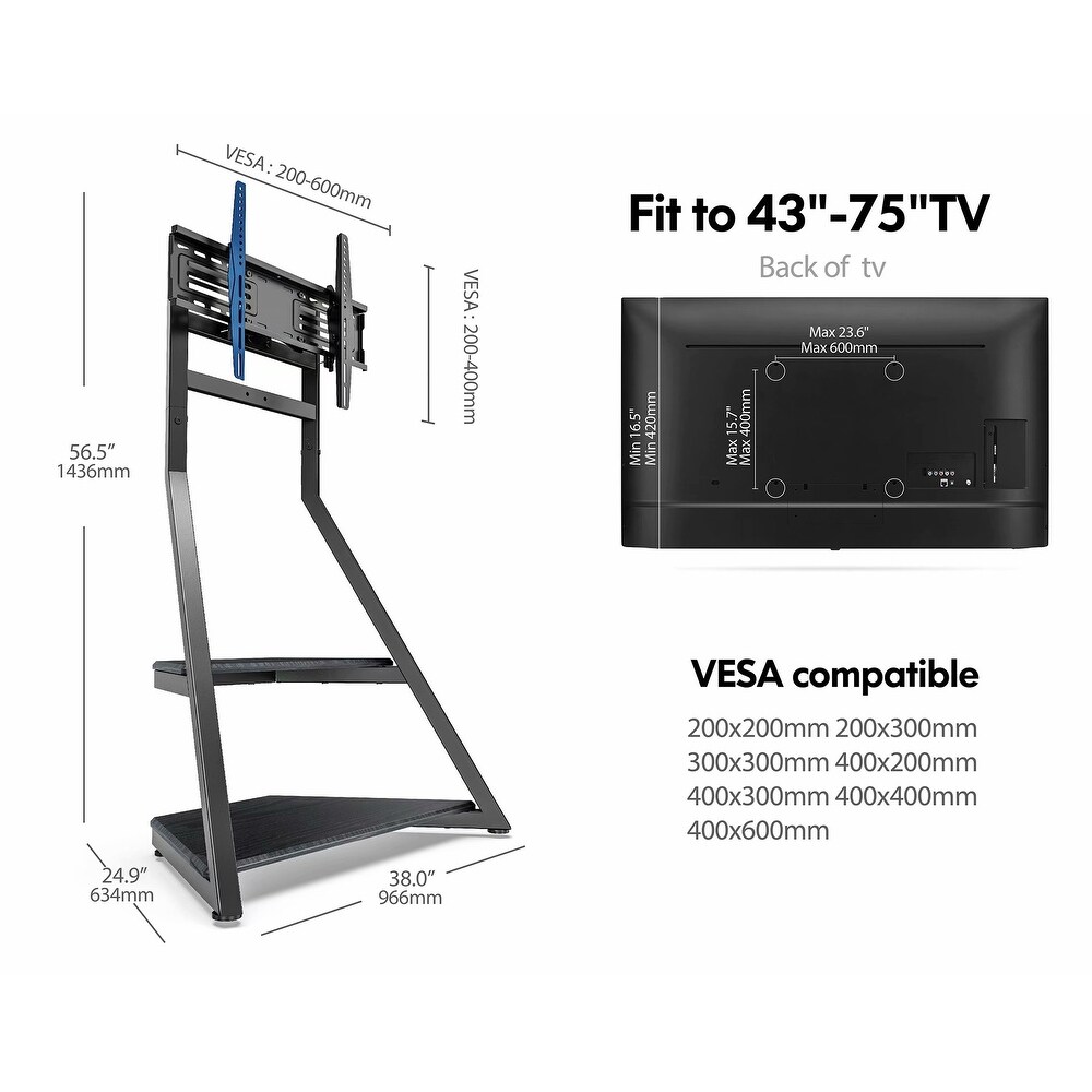 Floor TV Stand for 43 75 Inches Flat Screens TV Stand Wood Base Shelf   75 INCHES