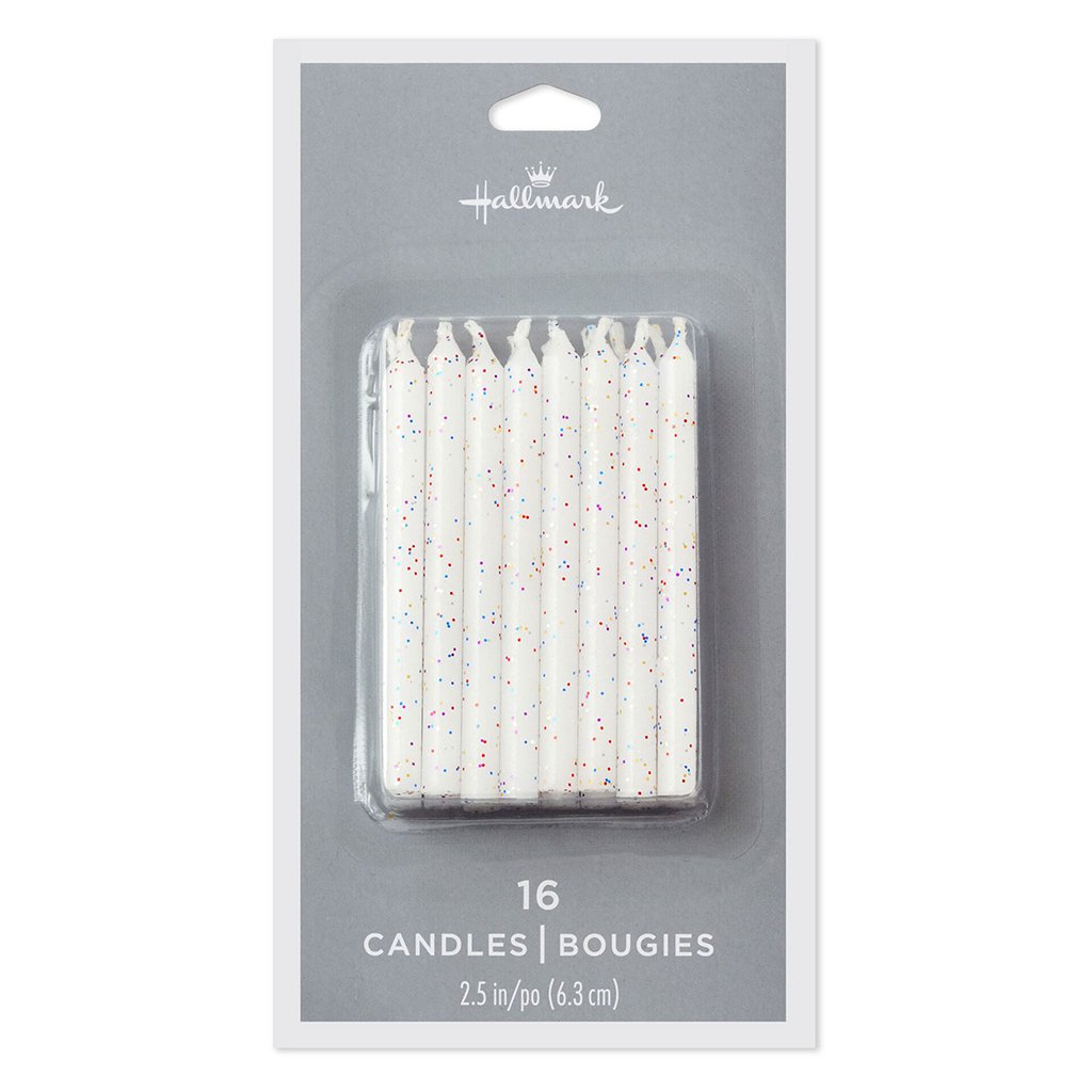 Hallmark  White With Glitter Birthday Candles, Set of 16