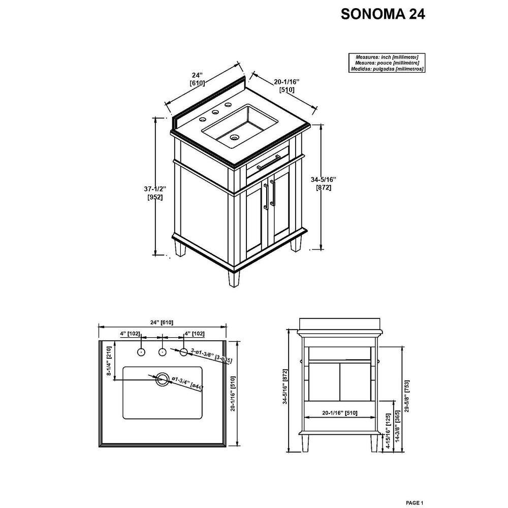 Home Decorators Collection Sonoma 24 in. W x 20 in. D x 34 in. H Bath Vanity in Almond Latte with White Carrara Marble Top Sonoma 24AL