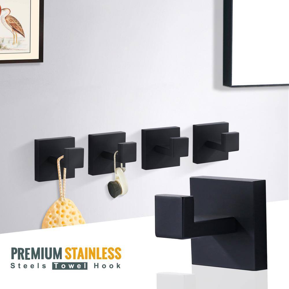 ALEASHA J-Hook Wall Mounted Hook RobeTowel Hooks in Black 4-Pieces AL-8J601BX4