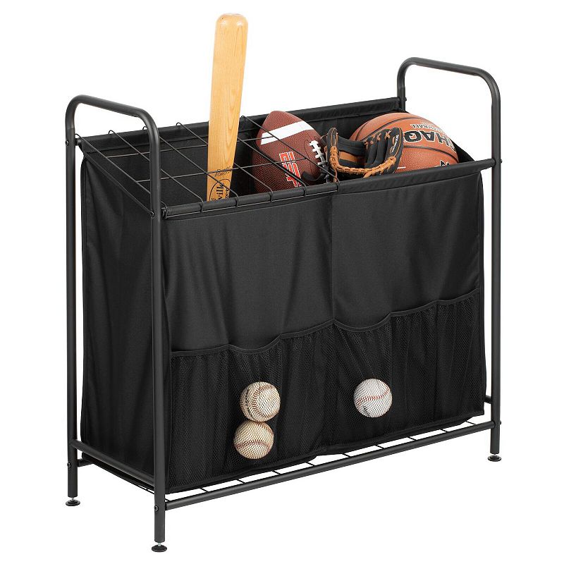 mDesign Sports Equipment Organizer Bin Rack with Front Pockets