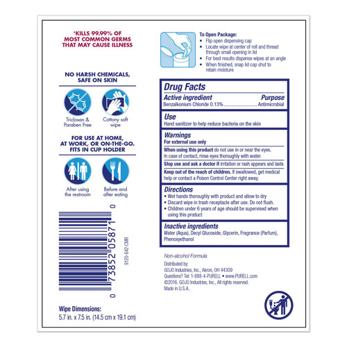 Gojo Purell Hand Sanitizing Wipes | 5 7