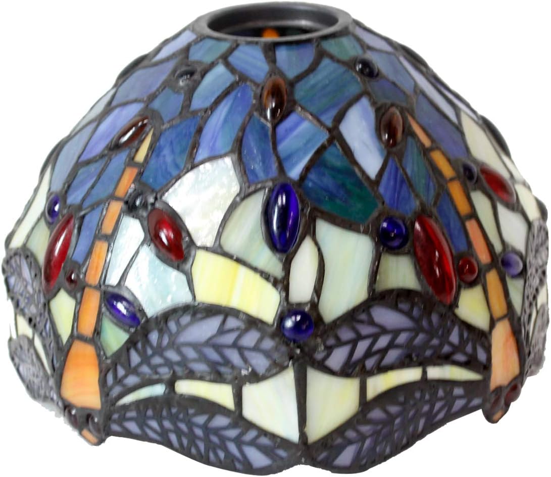 GEDUBIUBOO Tiffany Lamp Stained Glass Table Lamp Blue Yellow Dragonfly Style Desk Light Metal Leaf Base 8X10X21 Inches Decor Small Space Bedroom  Office S128 Series