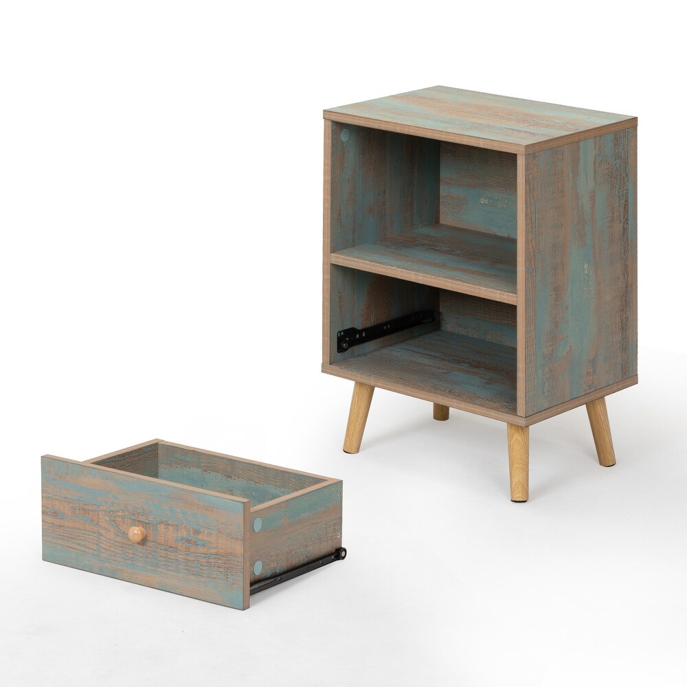 Rust green Low legged single drawer bedside table  pack of 2