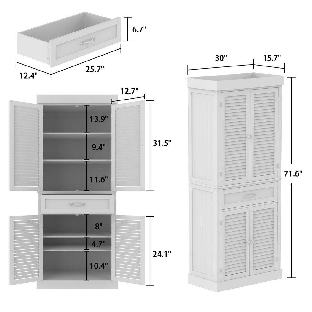 FUFUGAGA 71.6 in. H White Wood Kitchen Food Pantry 2-Shutter Doors Cabinet Buffet with Adjustable Shelves and Drawer KF330064-01-c