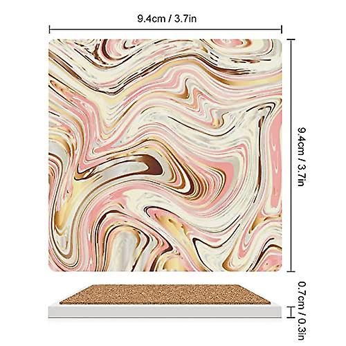 Colourlife Square Drink Coasters 4 Pcs Watercolor Liquid Marble Pattern Absorbent Ceramic Coffee Coasters For Drinks With Cork Base Housewarming Gift