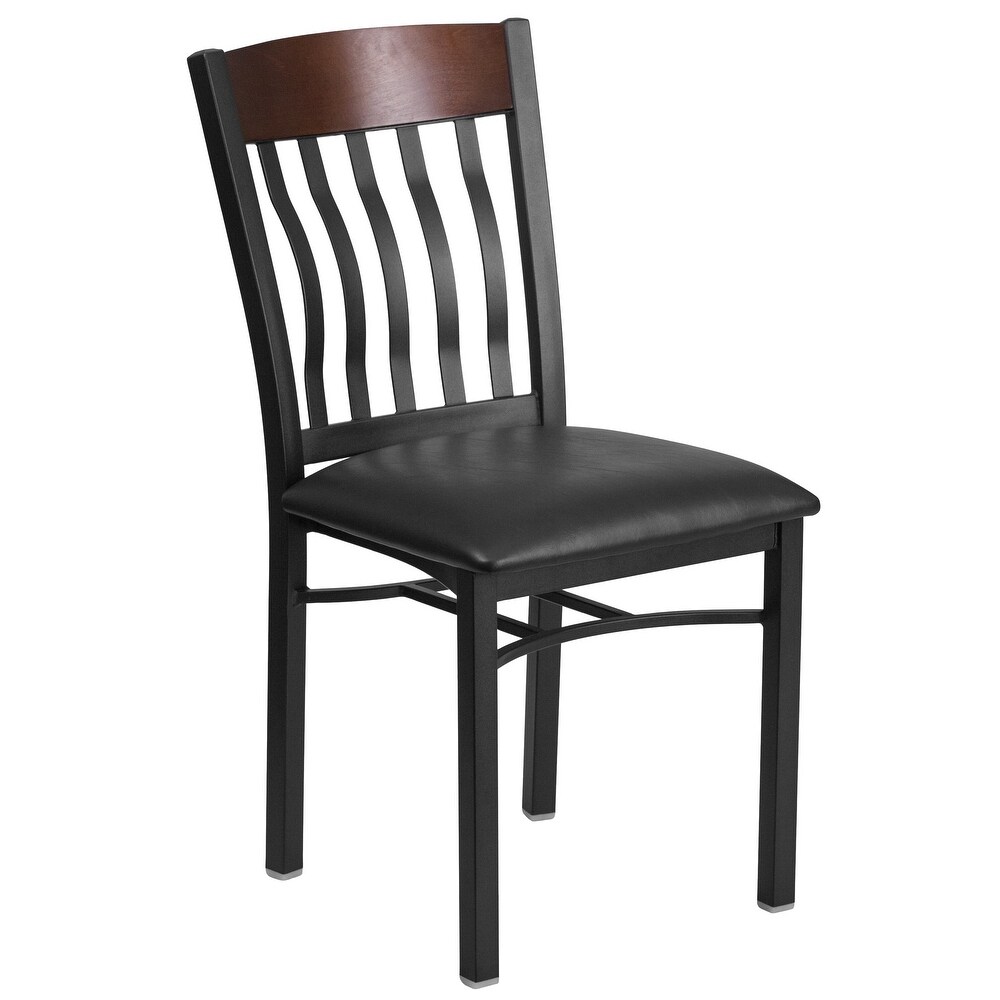 Vertical Back Metal and Wood Restaurant Chair with Vinyl Seat   17\