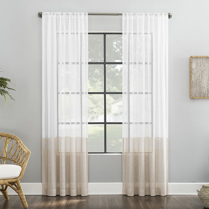 Clean Window Color Block Accent Anti-Dust Sheer Window Curtain Panel