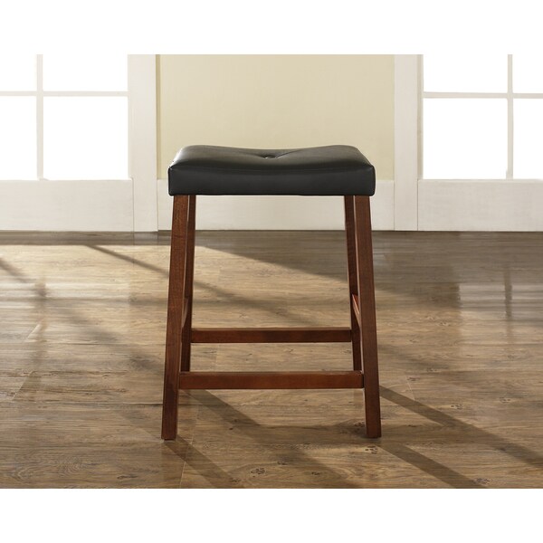 Classic Cherry 24-inch Upholstered Saddle Seat Bar Stools (Set of 2)