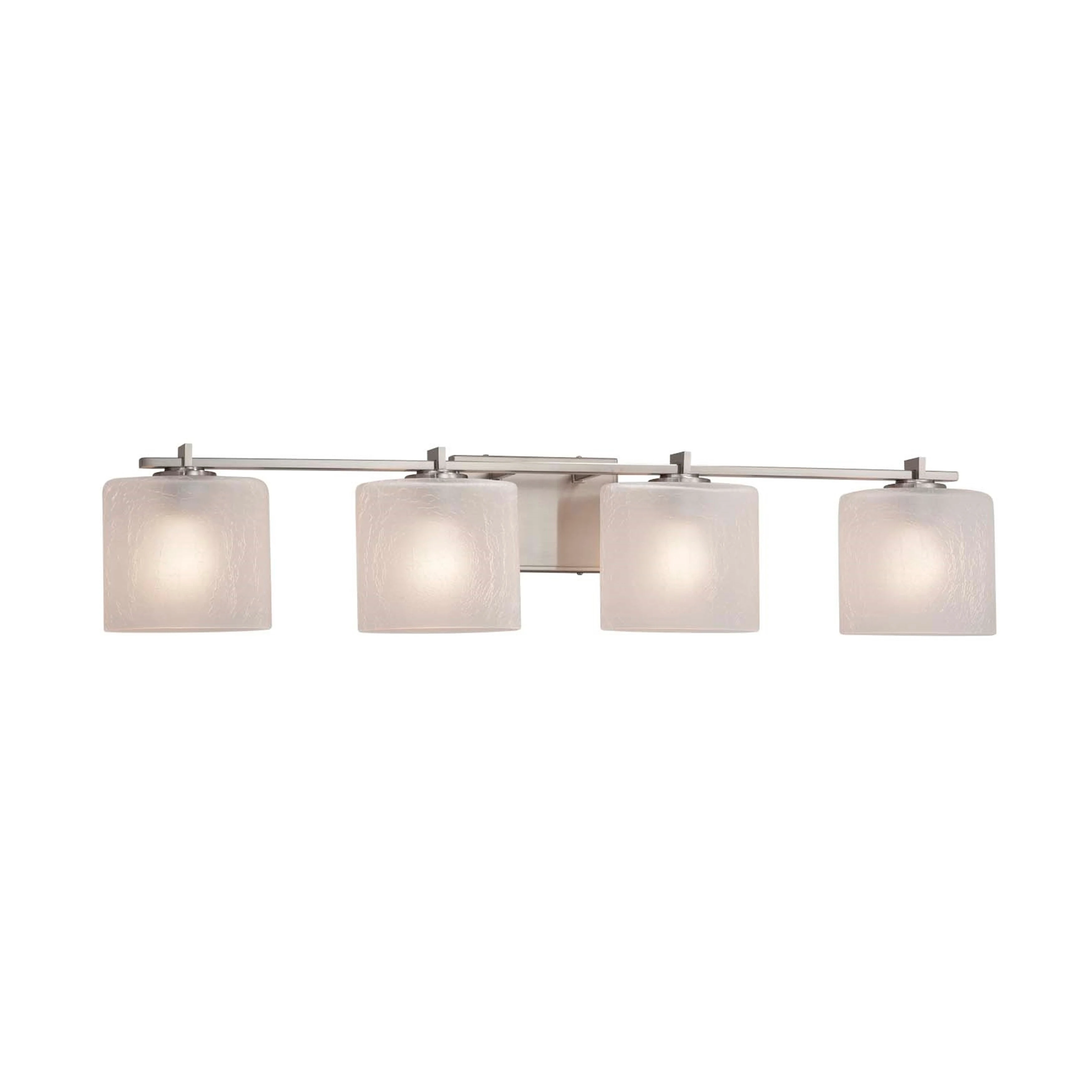 Justice Design Fusion Era 4-light Brushed Nickel Bath Bar, Frosted Crackle Oval Shade - Brushed Nickel