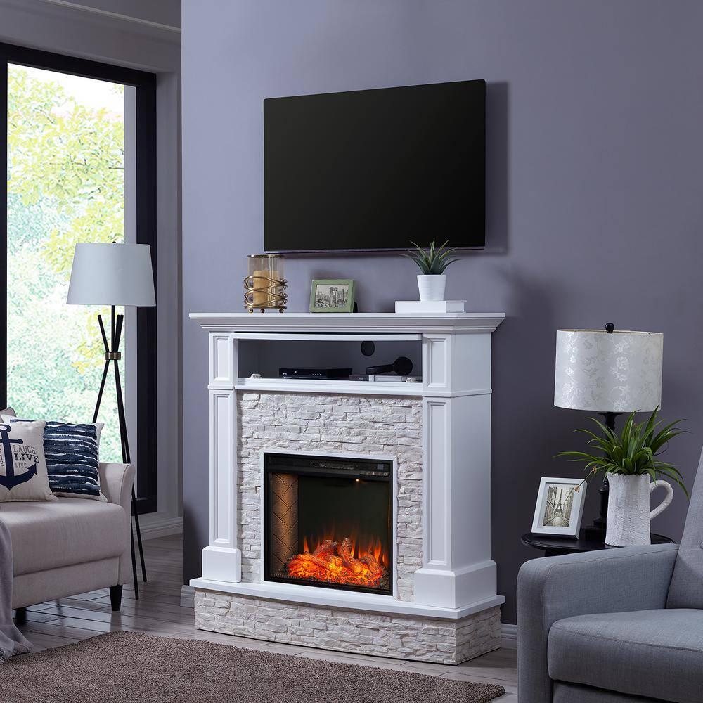 Southern Enterprises Bremma Alexa-Enabled Smart 48 in. Electric Smart Fireplace in White HD014531