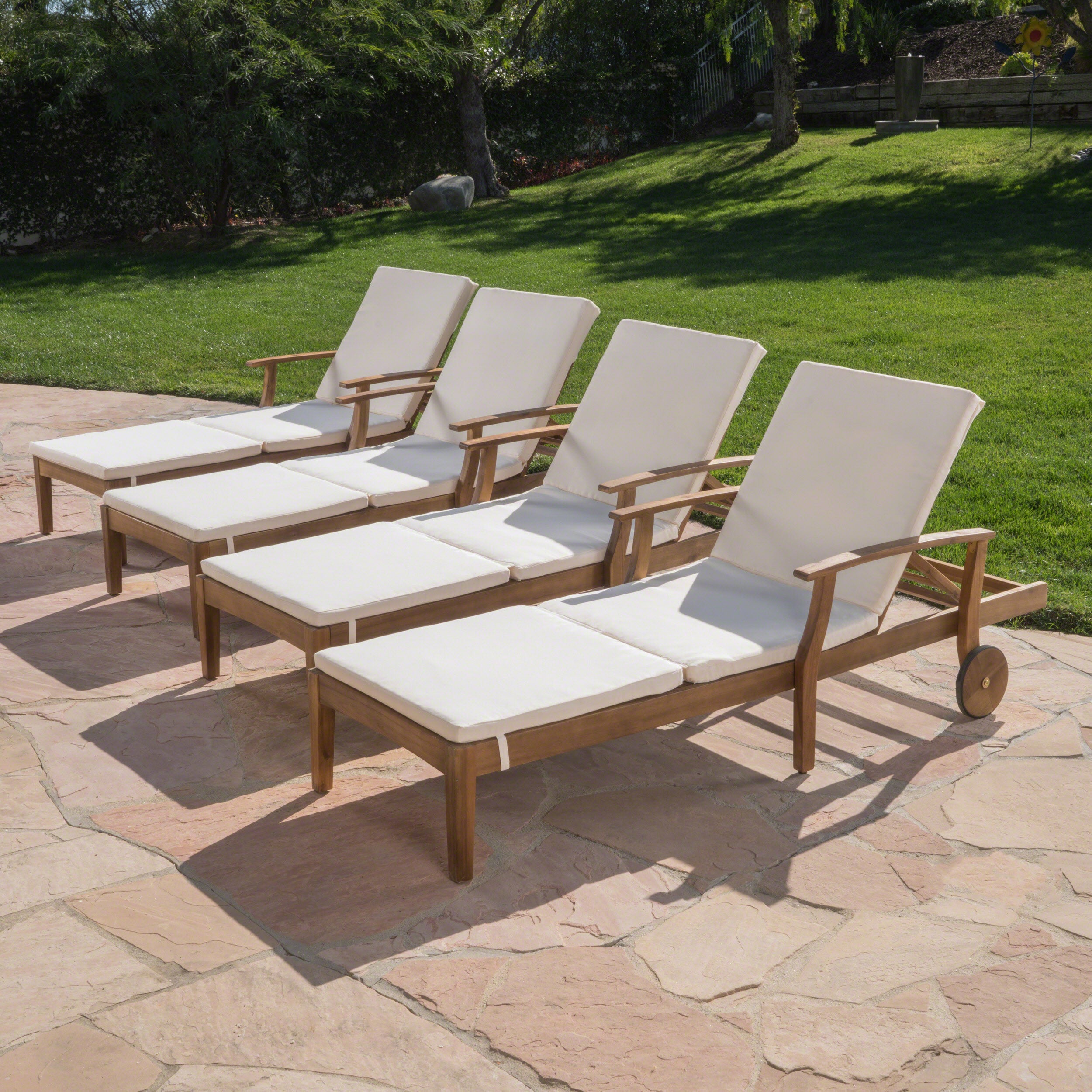 Daisy Outdoor Teak Finish Chaise Lounge with Water Resistant Cushion