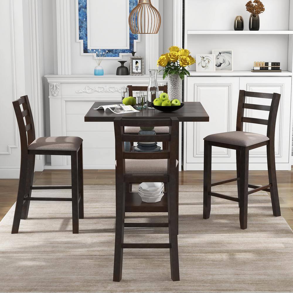 Harper  Bright Designs 5-Piece Espresso Chairs Counter Height Dining Set with 4-Padded Chairs ST000031AAP