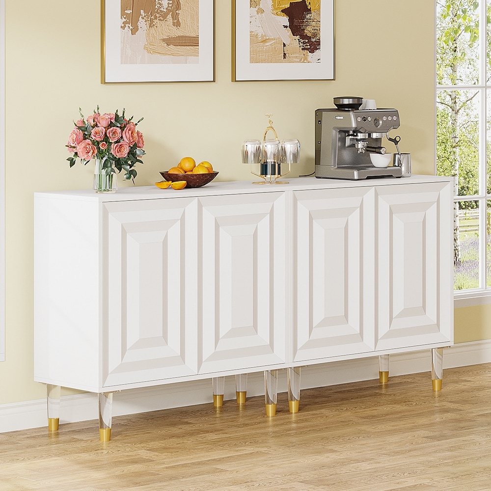 63 Inch 4 Door Sideboard Buffet Cabinet  Modern White Credenzas Kitchen Accent Cabinet