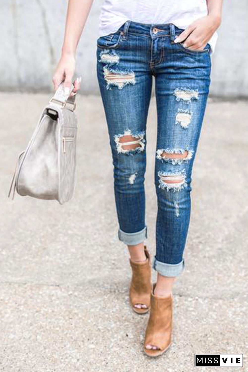 Ripped Slim Pencil Jeans Wholesale