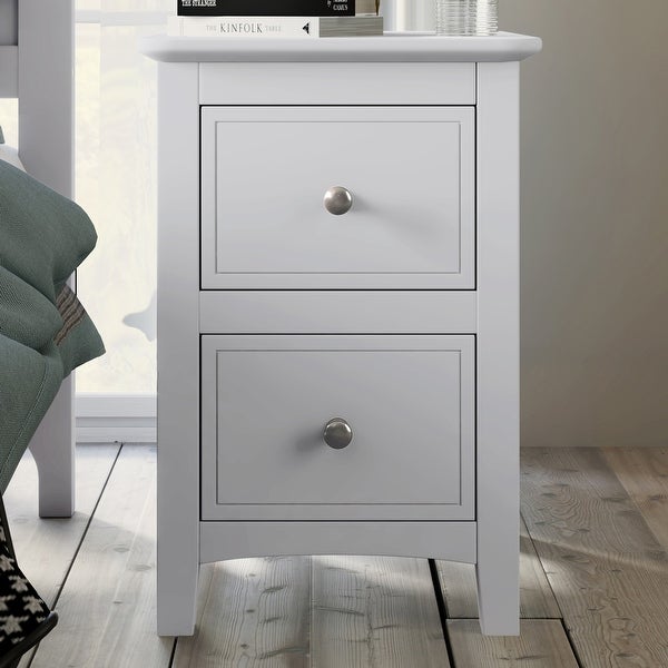 2 Drawers Wood Nightstand End Table in White