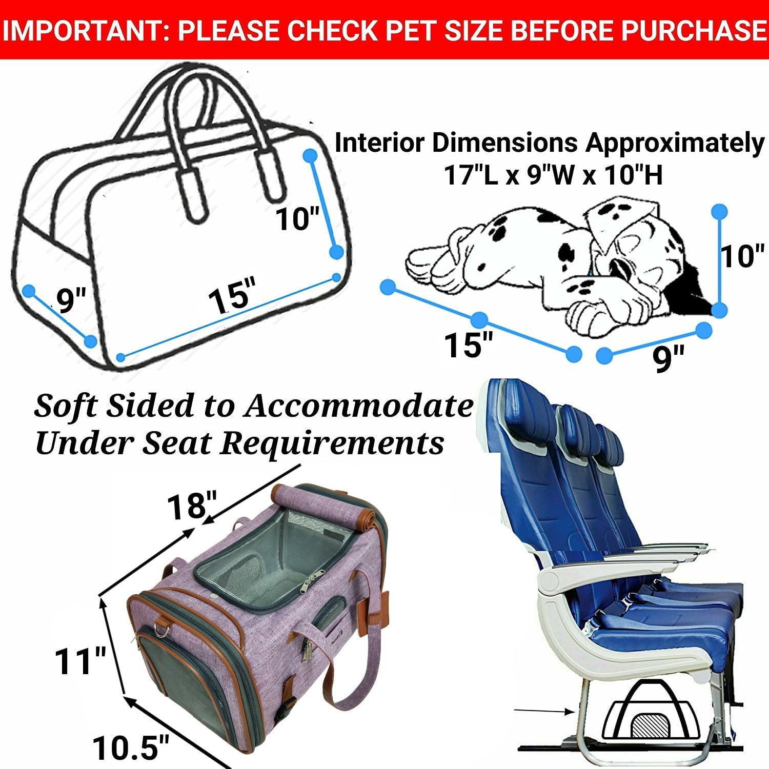 generic Series Airline Approved Tote - Low Profile， Soft Sided Premium Pet Carrier