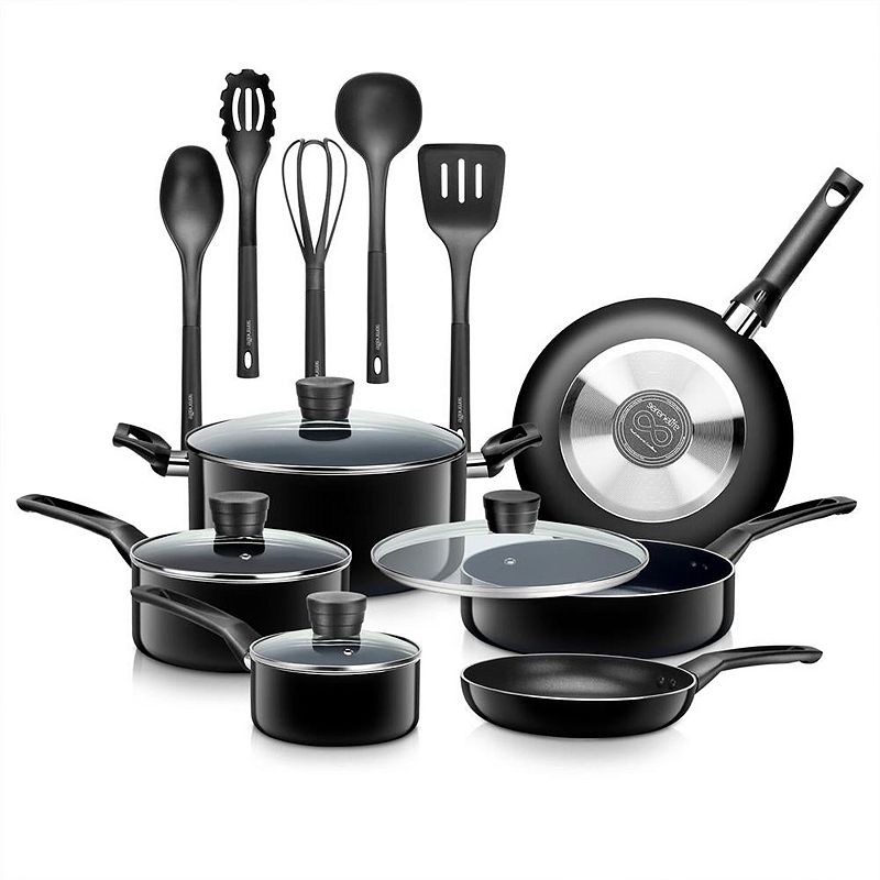 SereneLife 15 Piece Pots and Pans Non Stick Chef Kitchenware Cookware Set， Black