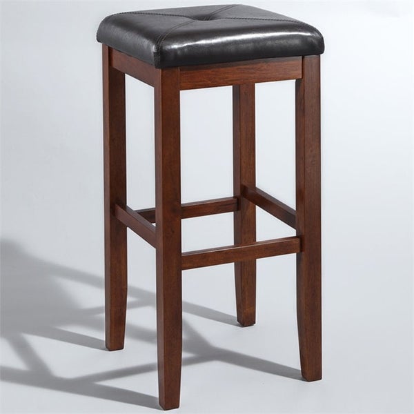 Dennery Wood Bar Height Swivel Stool， Cherry with Brown Vinyl