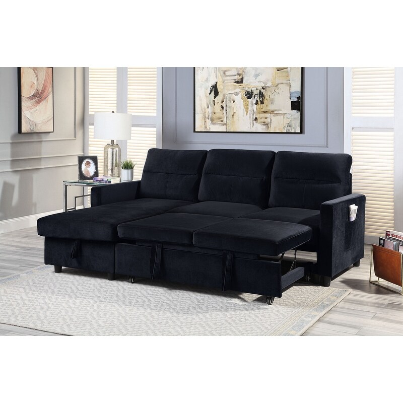 Velvet Reversible Sleeper Sectional Sofa