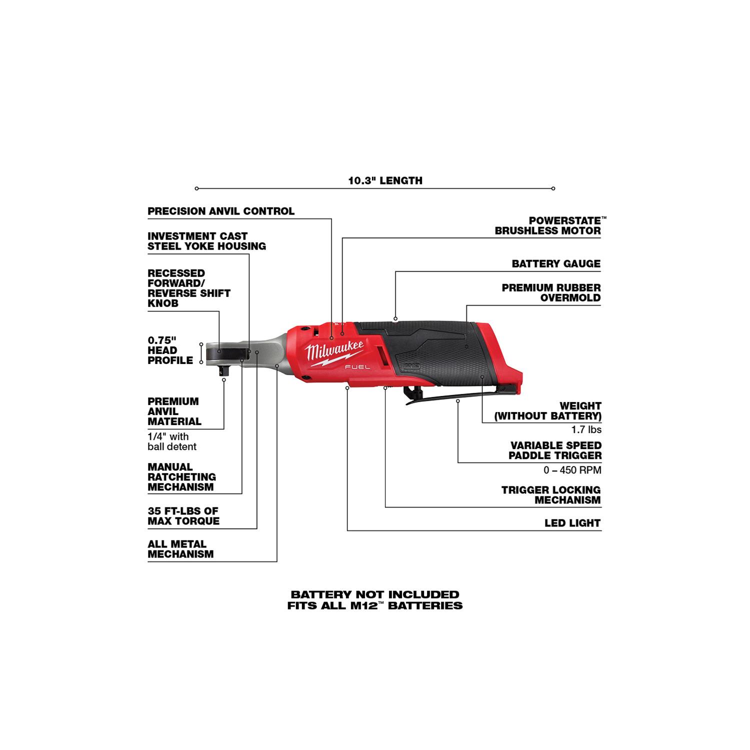 Milwaukee Tool 2566-20 Milwaukee M12 FUEL 1/4 in. High-Speed Ratchets