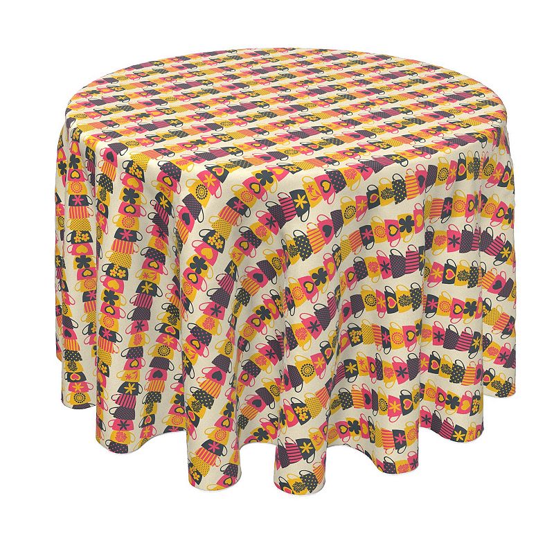 Round Tablecloth， 100% Polyester， 90 Round， Stacked Colorful Mugs