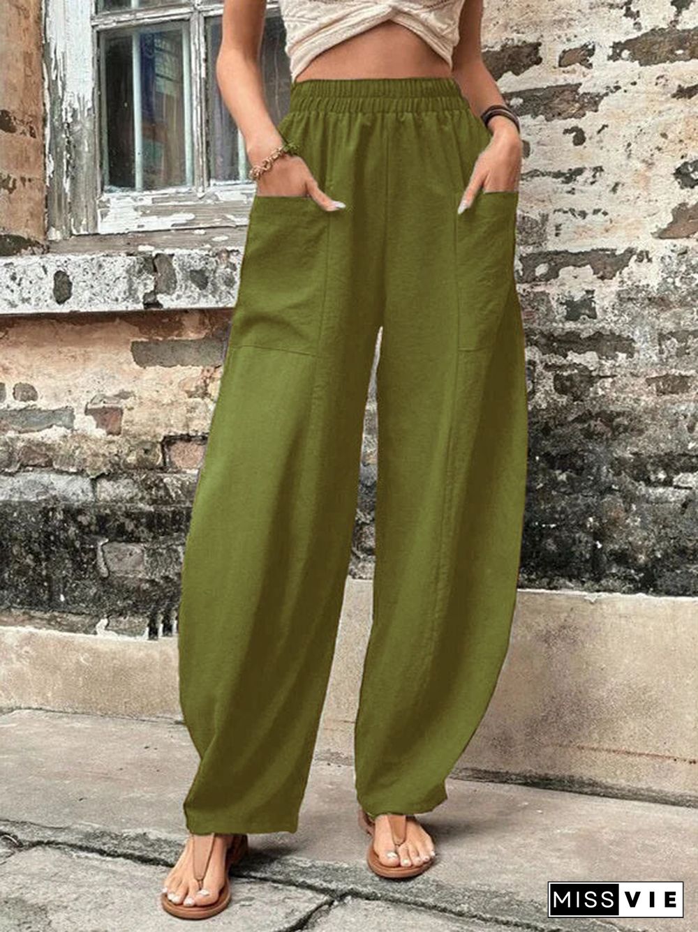 Women's Pocket Casual Pants Elastic Trousers