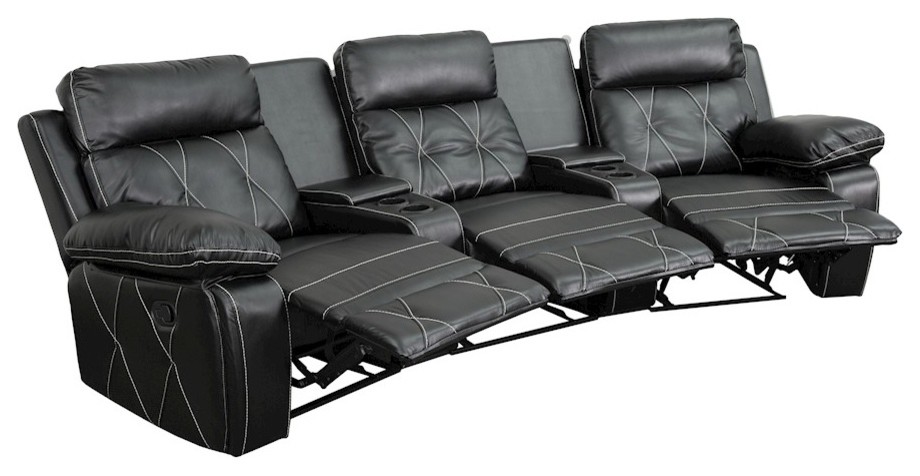 Flash Reel Comfort 3 Seat BK Theater Seating  Curved Cup   BT 70530 3 BK CV GG   Contemporary   Recliner Chairs   by Homesquare  Houzz