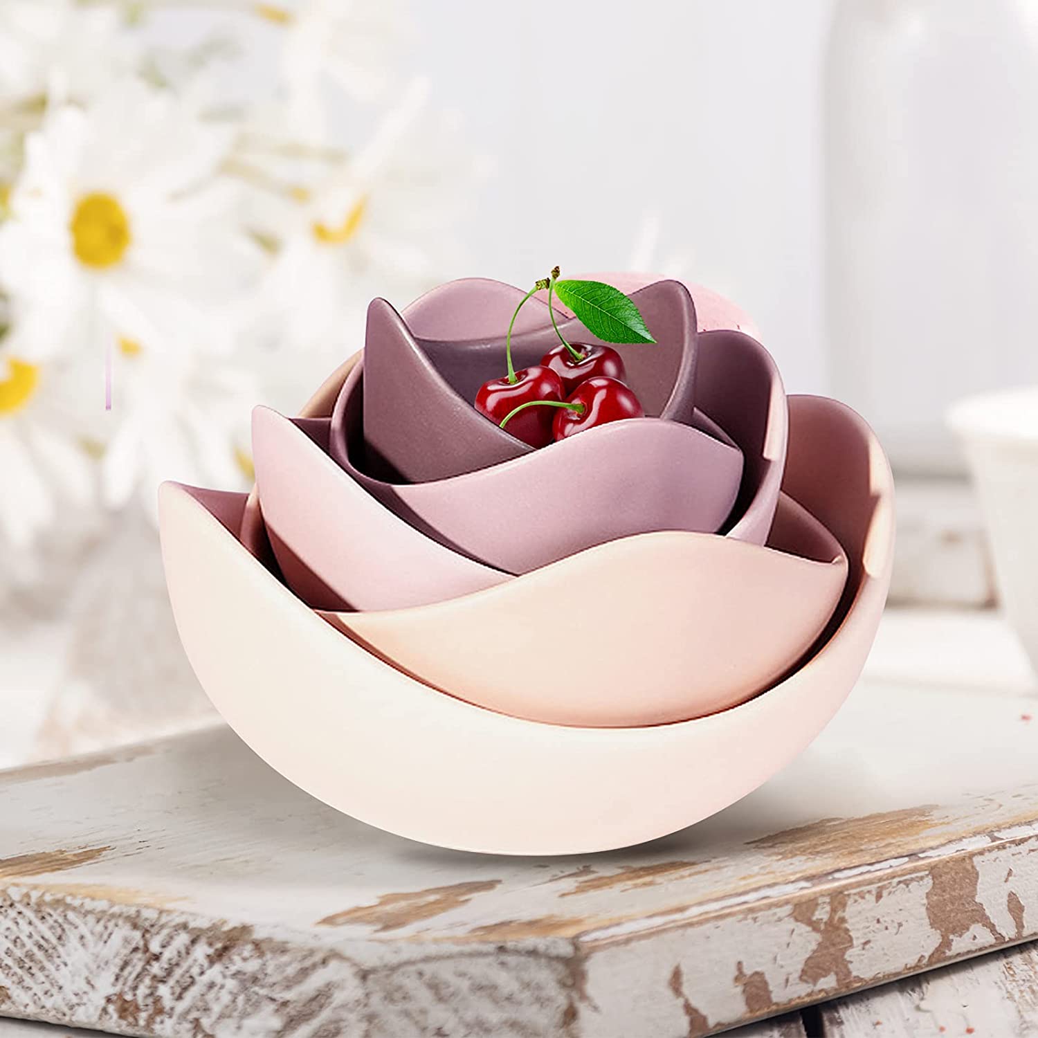 Salad Bowl Set， Pasta Serving Bowl， Ceramic Dessert Bowls， 5pcs Decorative Bowls for Home Decor by JORUGUNA， Violet