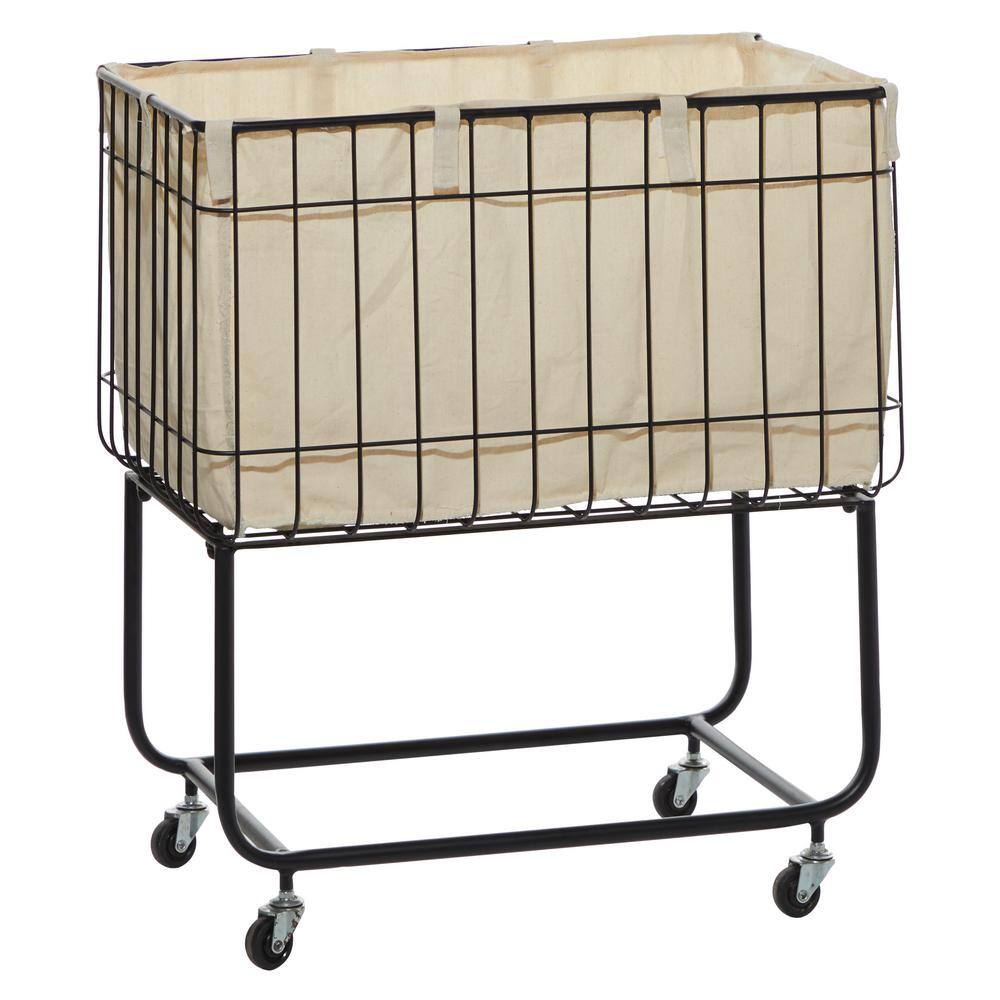 Litton Lane Black Deep Set Wire Basket Storage Cart with Wheels and Fabric Lining 73280