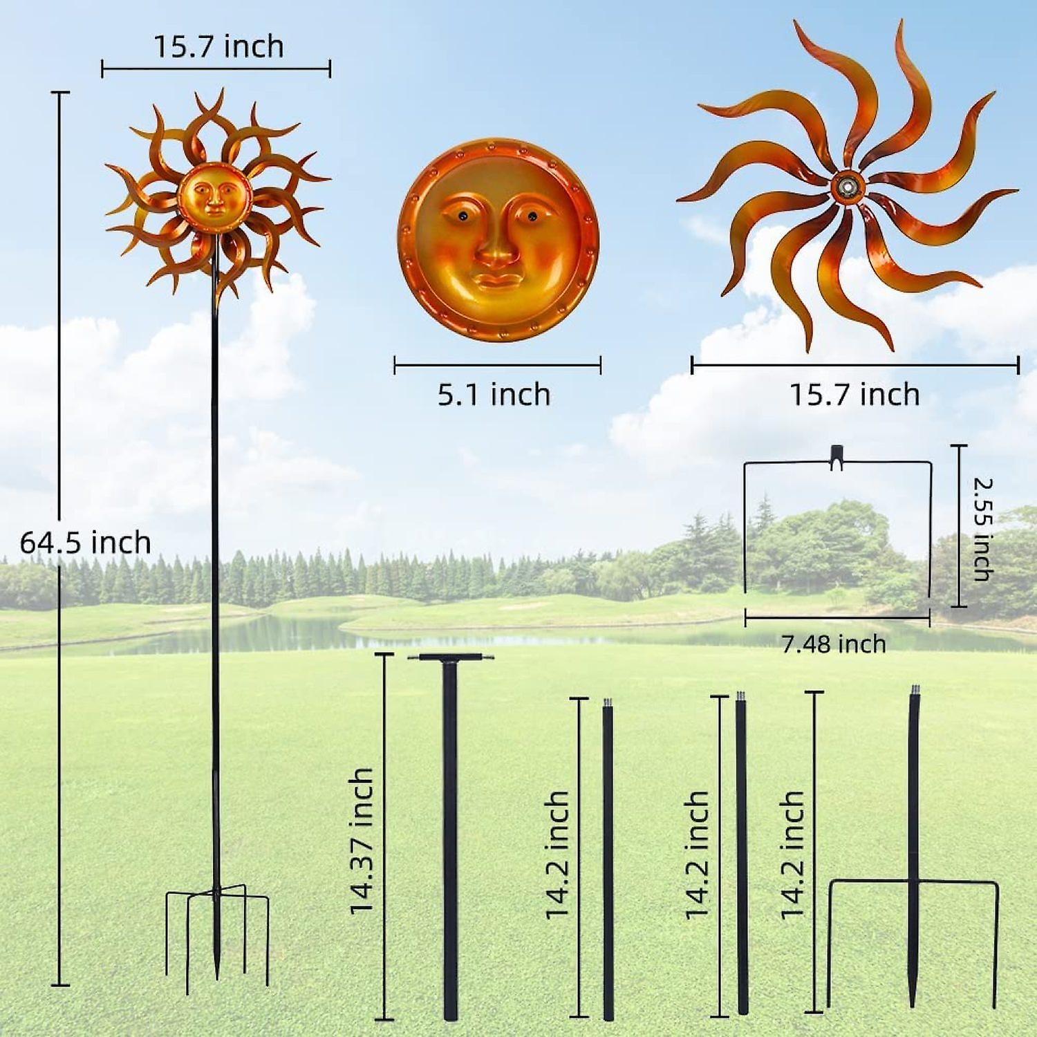 Dreamysoul Wind Spinner Outdoor Metal - 64 Inches Sun Wind Sculpture Yard Art Double Wind Catchers Spinners For Garden， Patio， Yard and Lawn Decor