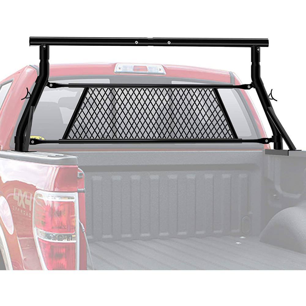 CALHOME 800 lbs. Universal Pickup Truck Ladder Rack 2 Bars w Mounting Clamps Load Stops Window Protector (27-34 in.) =%WProtect+New-PU-Flat+Clp-K(8)+Stop01