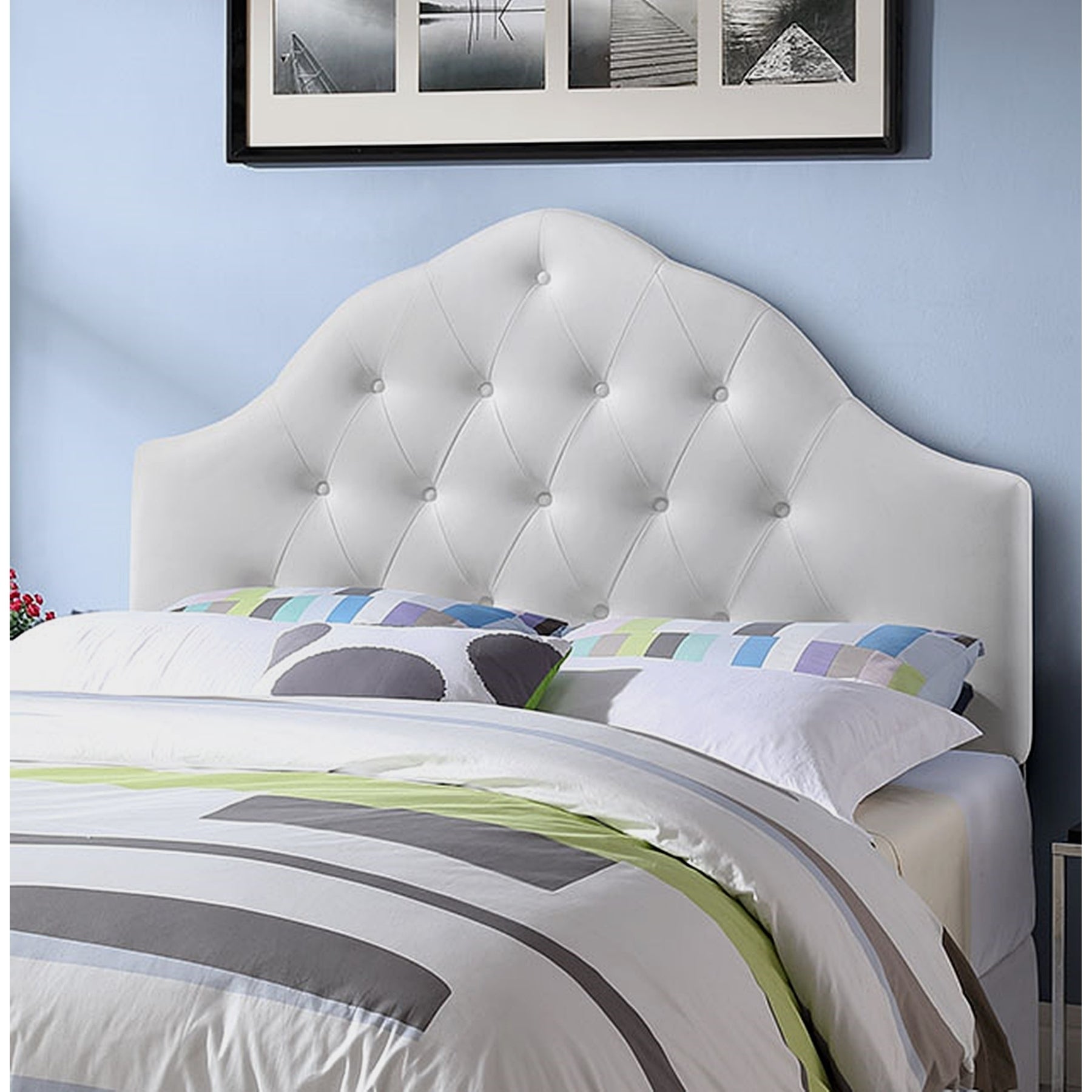 Brighton Full Size White Vinyl Upholstered Button Tufted Headboard - - 28355266