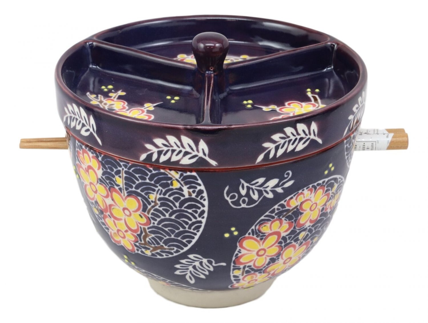 1 Spring Japanese Tempura Udon With Sauce Bowl With Divider Lid And Chopsticks Set EBR02