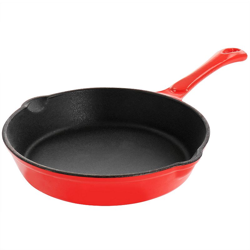 MegaChef Pro Enameled Round 8 Inch PreSeasoned Cast Iron Frying Pan in Red