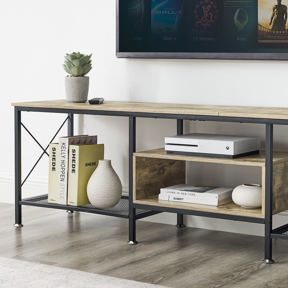 VECELO Large TV Console and TV Cabinet Industrial Entertainment Center for TVs up to 77  TV Stand