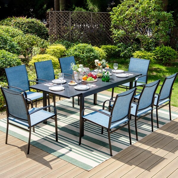 MAISON ARTS 9Piece Patio Dining Set with Expandable Rectangular Metal Table and 8 Textilene Dining Chairs