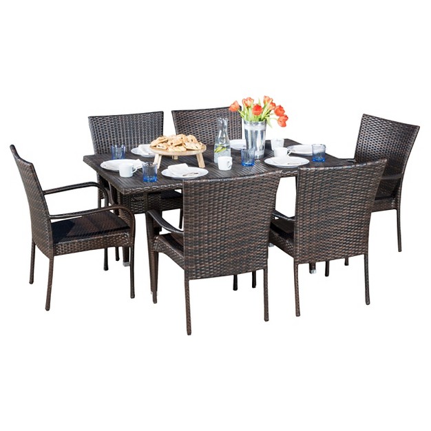 Delani 7pc Wicker Patio Dining Set Brown Christopher Knight Home