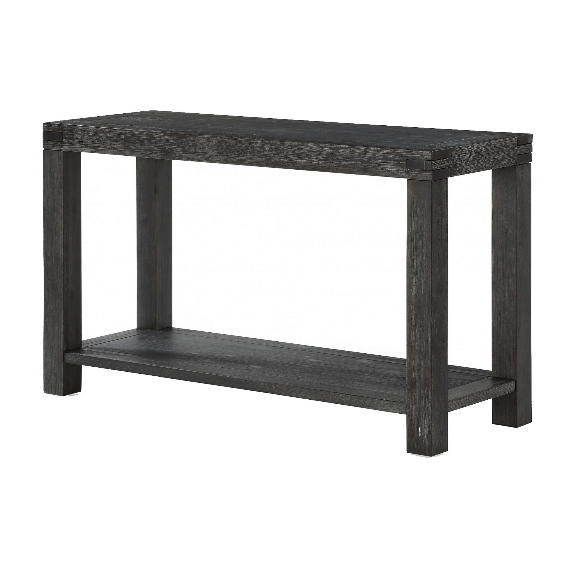 Wooden Console Table with Block Legs and Open Shelf， Dark Gray