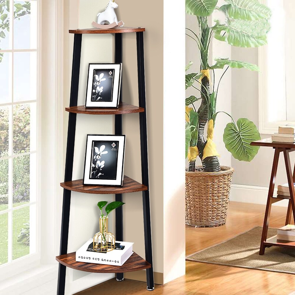 Costway 4 Tier Corner Shelf Metal Storage Rack Domestic Bookcase   14” X 4”X 49.5“