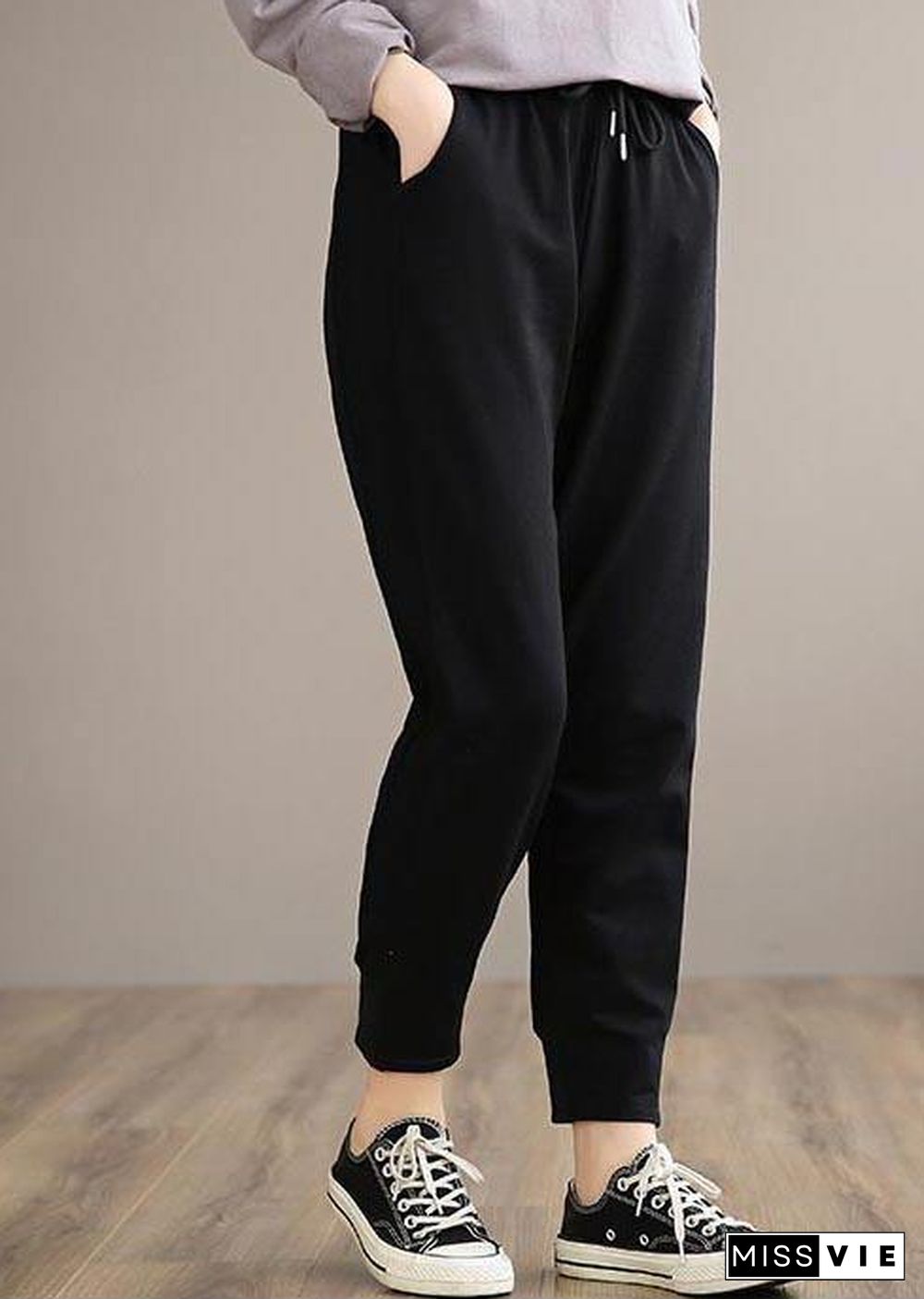 Organic Black Pants Plus Size Clothing Spring Elastic Waist Gifts Casual Pants